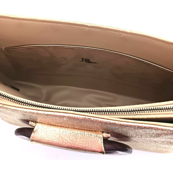 VTG 60s JR Florida USA Gold Lame Tote Tortoise Lucite Double Ring Handles 14X4X9 - Picture 8 of 12